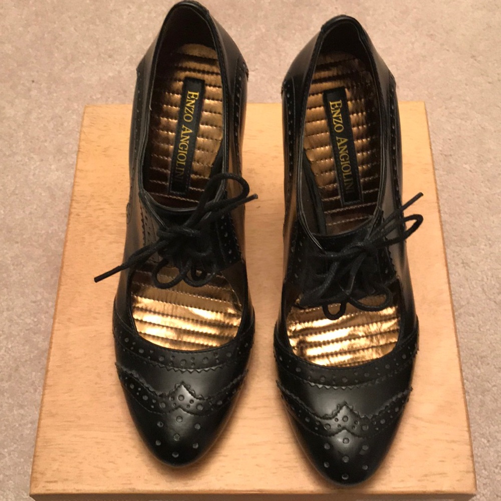 🆕 New Enzo Angiolini Black Tie Oxford Heel Pumps